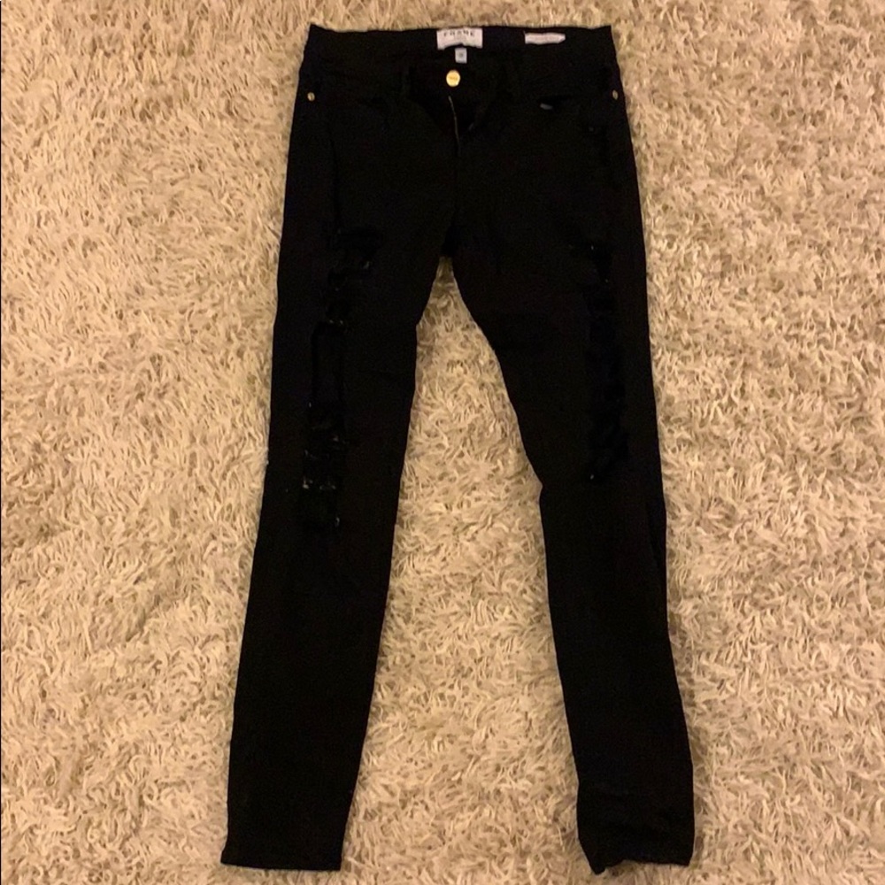 Frame Black Distressed Skinny Jeans
